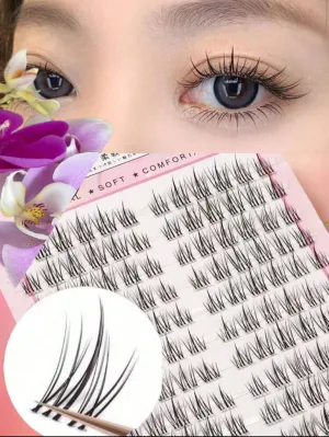 1 Box of 120 pcs Korean Refined Black Anime Style False Eyelashes, C Curl Natural Flirty Design, Manga Lashes