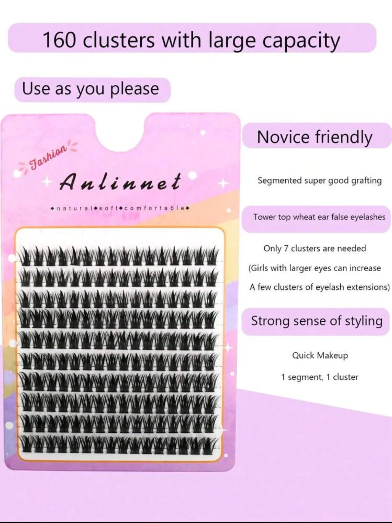 160 Clusters Of Tower Top False Eyelashes, Thick Style, Easy To Graft False Eyelashes, Makeup Eyelash Tool 11-13mm Length 0.07 Thickness