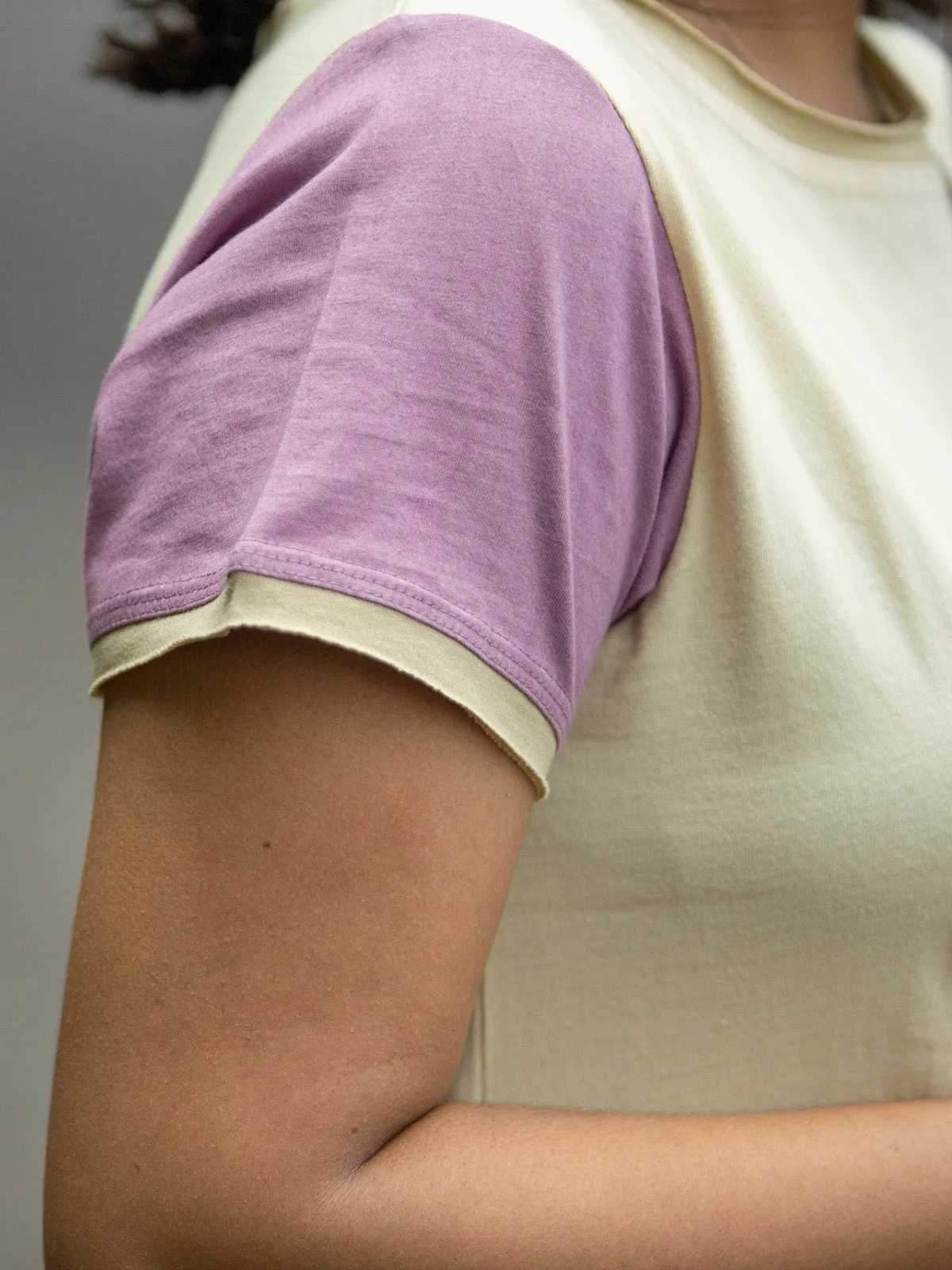 Cream Color-Blocked Crop Top Off White