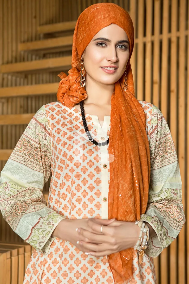 DS19-40 Orange Digital Printed Stitched Lawn Fustaan - 1PC