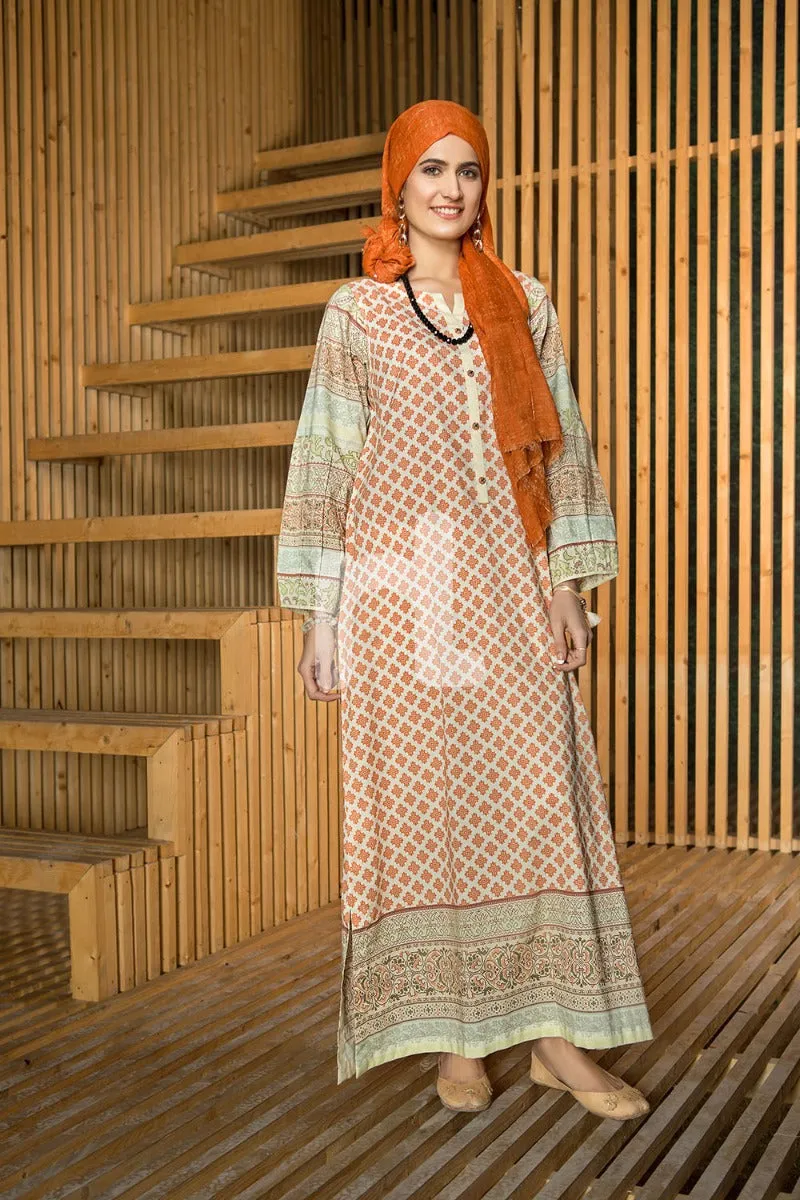 DS19-40 Orange Digital Printed Stitched Lawn Fustaan - 1PC