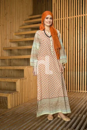 DS19-40 Orange Digital Printed Stitched Lawn Fustaan - 1PC