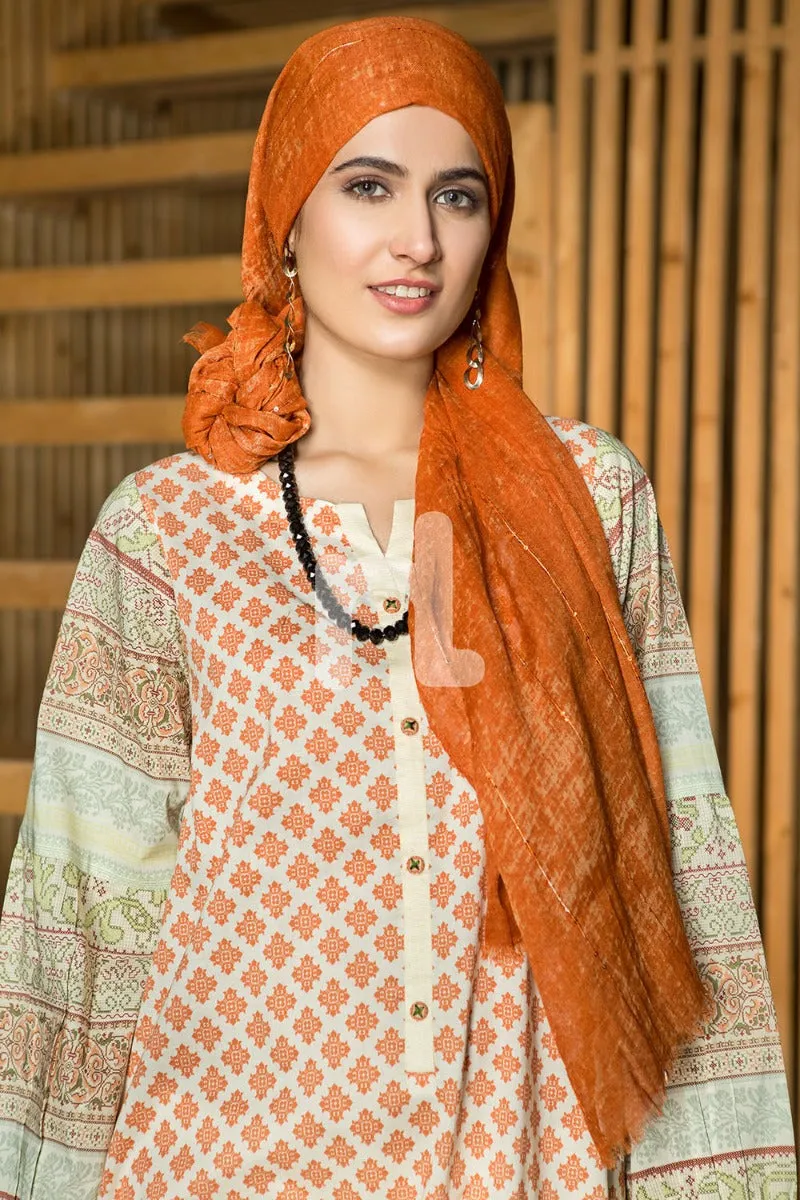 DS19-40 Orange Digital Printed Stitched Lawn Fustaan - 1PC