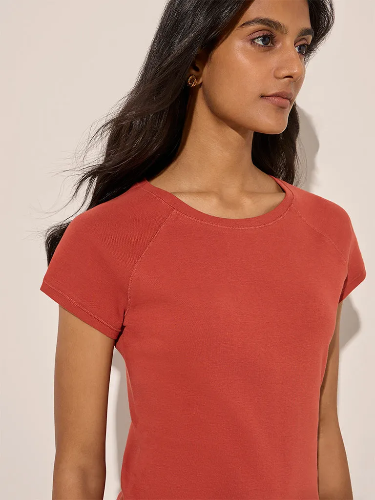 LOV Rust Solid Cotton T-Shirt