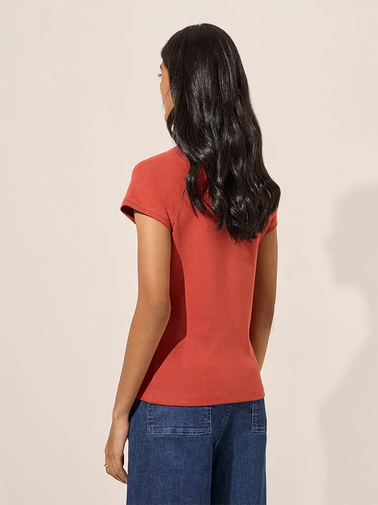 LOV Rust Solid Cotton T-Shirt
