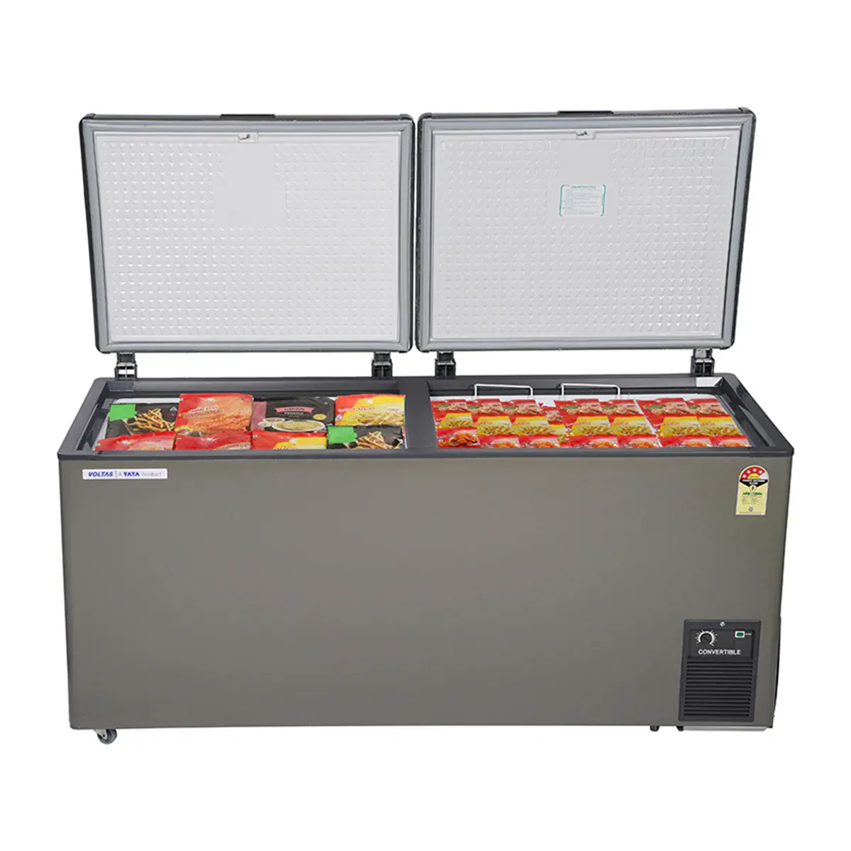 Voltas CVF320 DA4 P2 PL 320 Litre 2-Door Hard Top Deep Freezer | CFC-Free, Castor Wheels, Lockable Storage | 4 Year Compressor Warranty