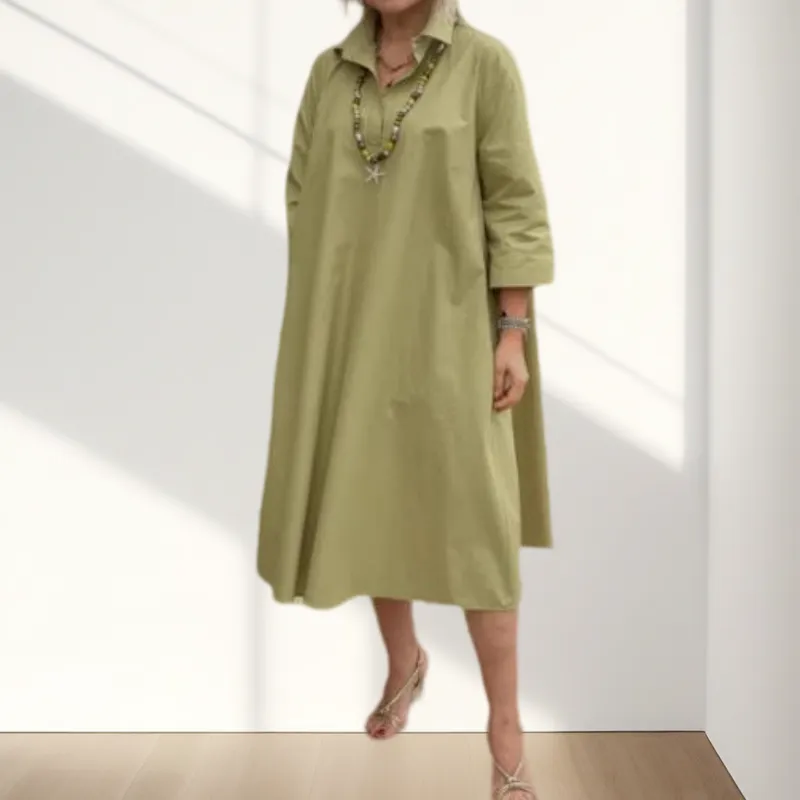 Women's Casual Solid Color Dress with Convenient Pockets